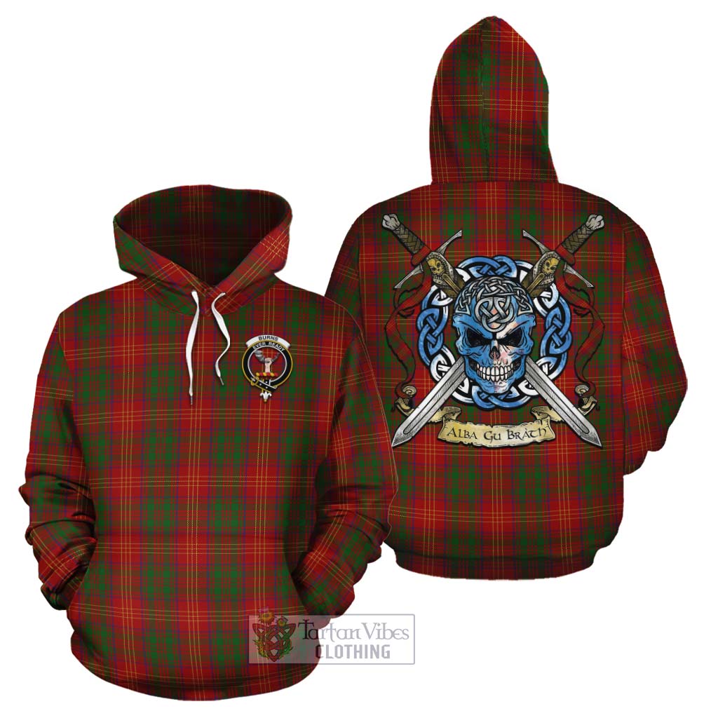 Tartan Vibes Clothing Burns Tartan Cotton Hoodie with Family Crest Celtic Skull Style