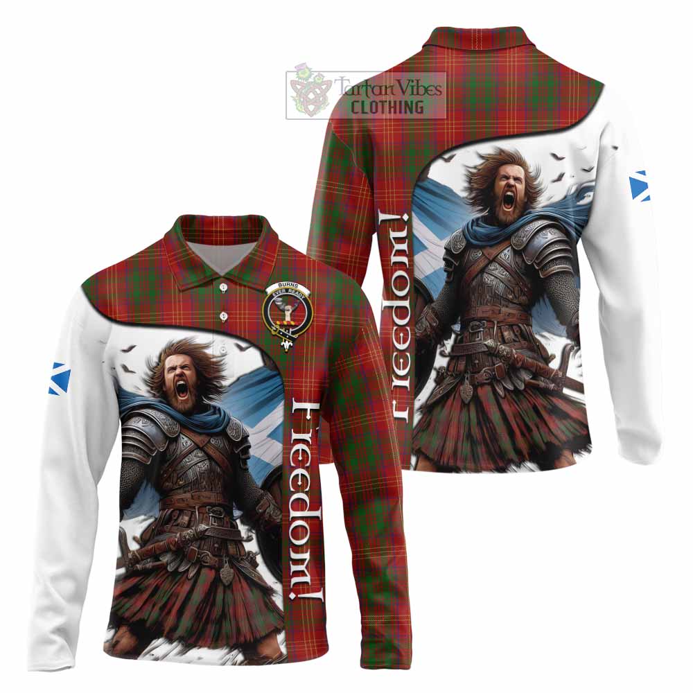 Tartan Vibes Clothing Burns Crest Tartan Long Sleeve Polo Shirt Inspired by the Freedom of Scottish Warrior