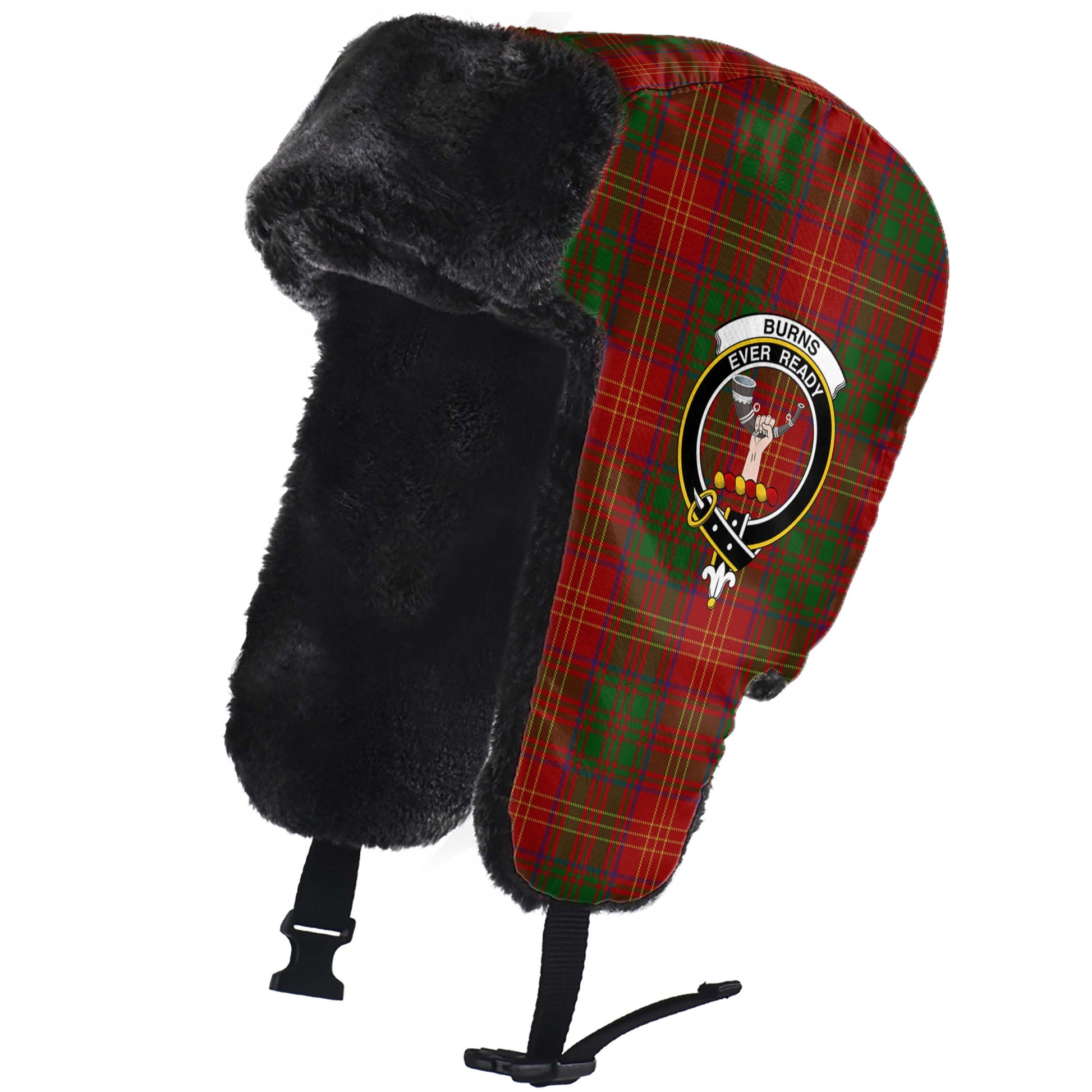 Burns Tartan Winter Trapper Hat with Family Crest - Tartanvibesclothing