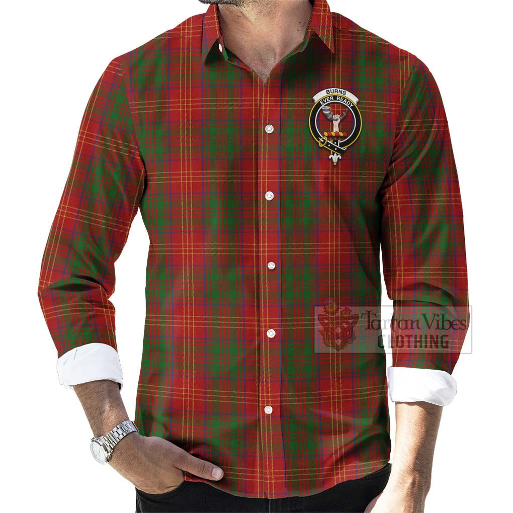 Tartan Vibes Clothing Burns Tartan Long Sleeve Button Shirt with Family Crest Celtic Skull Style