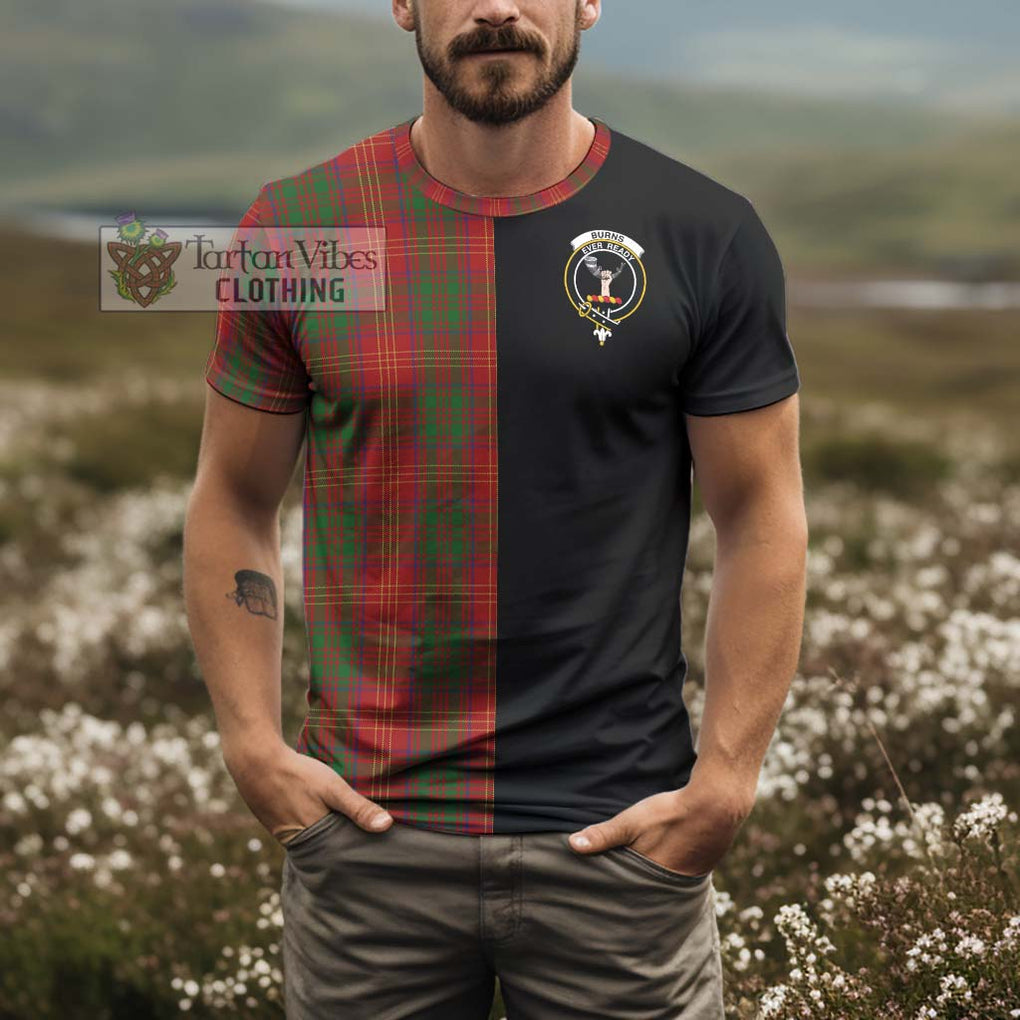 Burns Tartan T-Shirt with Family Crest and Half Of Me Style - Tartanvibesclothing Shop