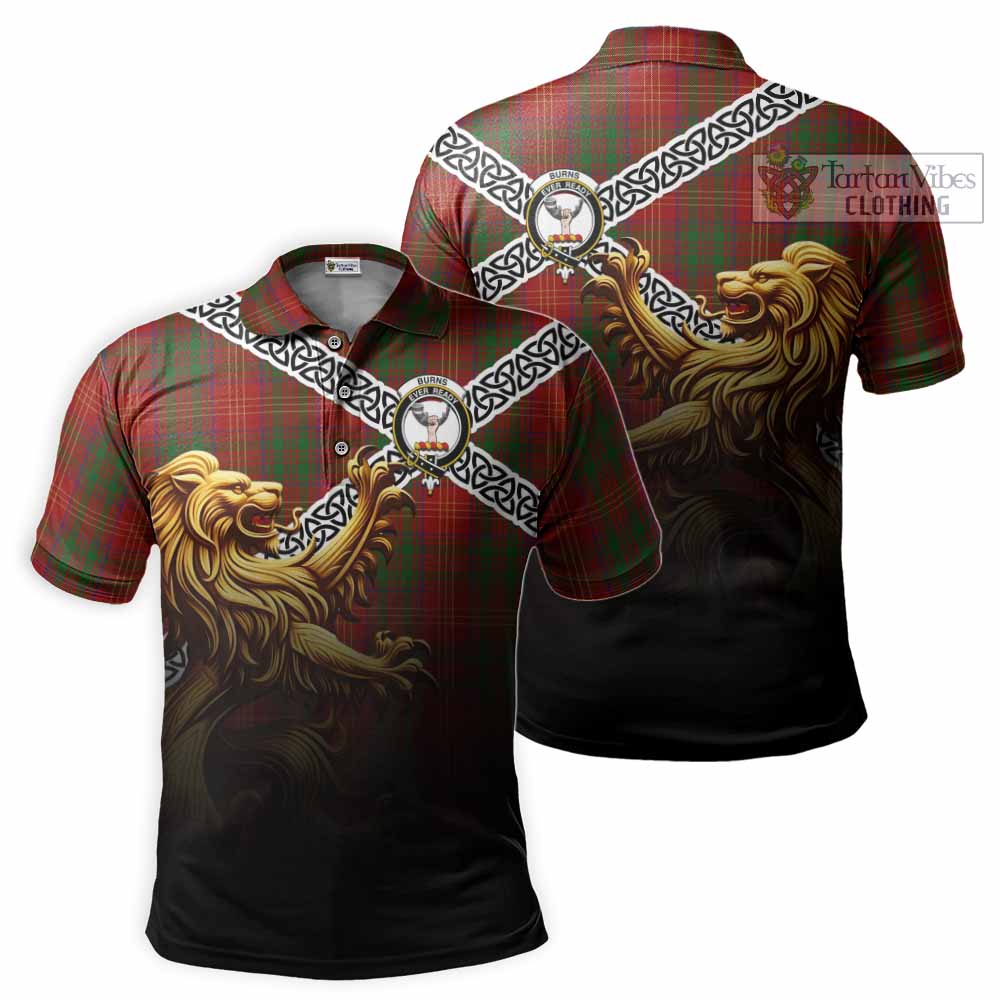 Burns Crest Tartan Polo Shirt with Golden Lion Emblem Celtic Style - Tartan Vibes Clothing