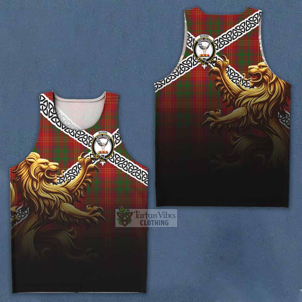 Burns Crest Tartan Men's Tank Top with Golden Lion Emblem Celtic Style - Tartan Vibes Clothing