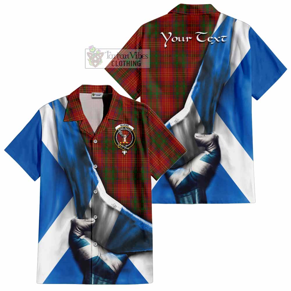 Tartan Vibes Clothing Burns Tartan Short Sleeve Button Shirt with Family Crest Scotland Patriotic Style