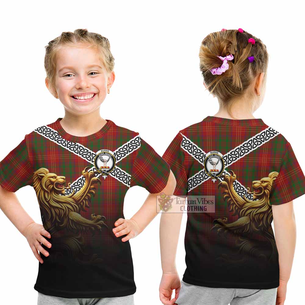 Burns Crest Tartan Kid T-Shirt with Golden Lion Emblem Celtic Style - Tartan Vibes Clothing