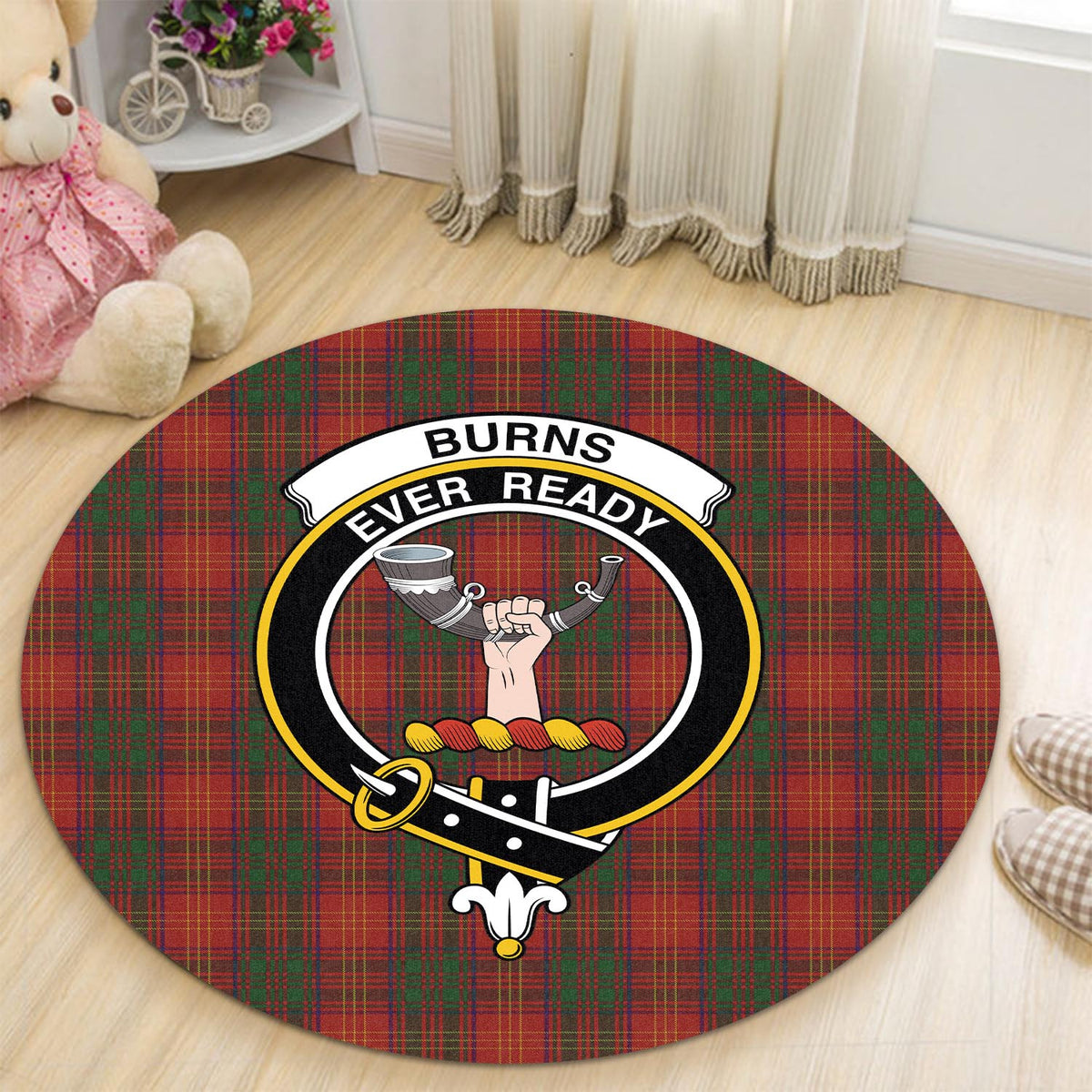 Burns Tartan Round Rug with Family Crest - Tartan Vibes Clothing