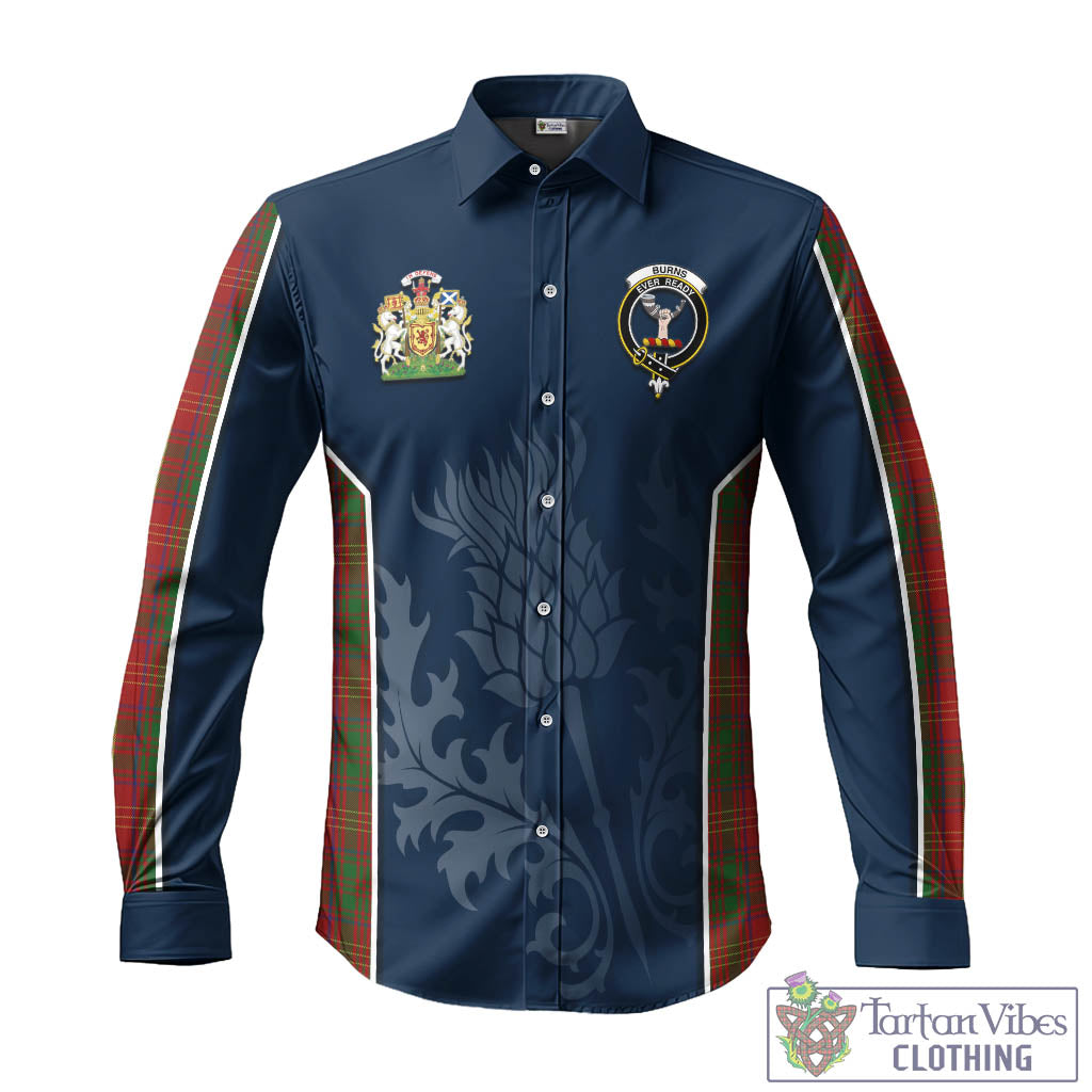 Tartan Vibes Clothing Burns Tartan Long Sleeve Button Up Shirt with Family Crest and Scottish Thistle Vibes Sport Style