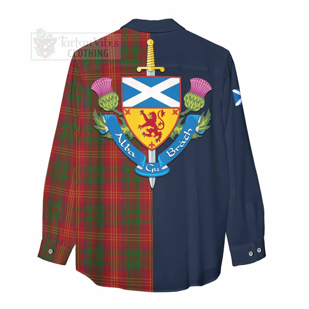 Tartan Vibes Clothing Burns Tartan Women's Casual Shirt Alba with Scottish Lion Royal Arm Half Style