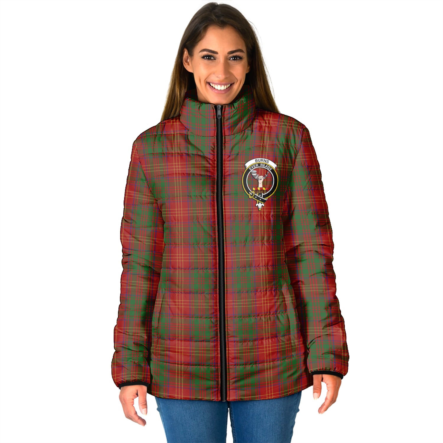 Burns Tartan Padded Jacket with Family Crest - Tartan Vibes Clothing