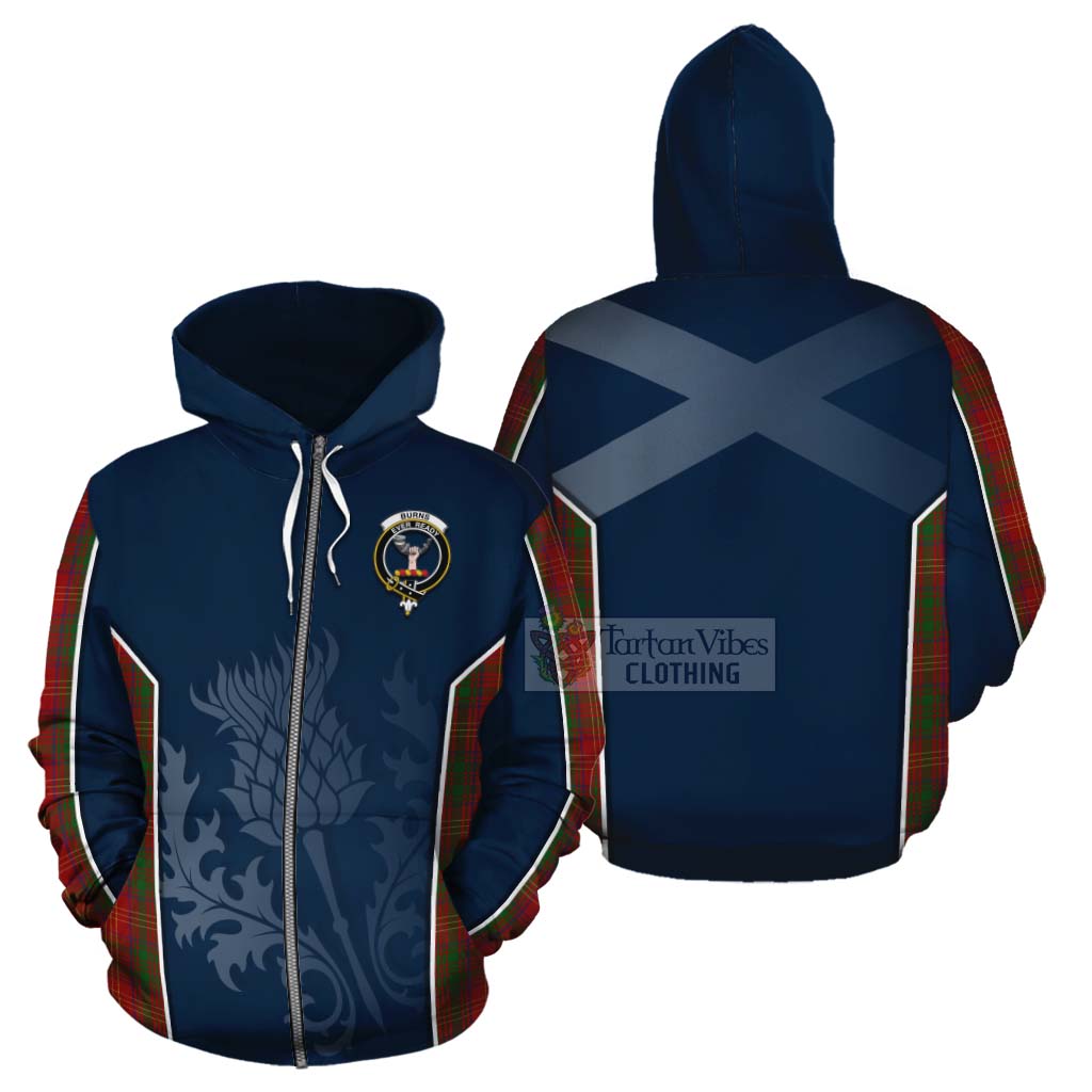 Tartan Vibes Clothing Burns Tartan Cotton Hoodie with Family Crest and Scottish Thistle Vibes Sport Style