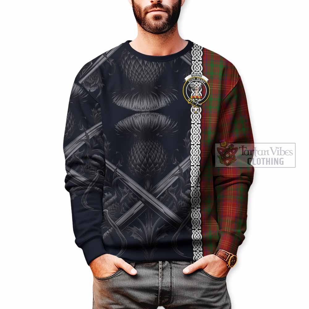 Tartan Vibes Clothing Burns Tartan Sweatshirt with Family Crest Cross Sword Thistle Celtic Vibes