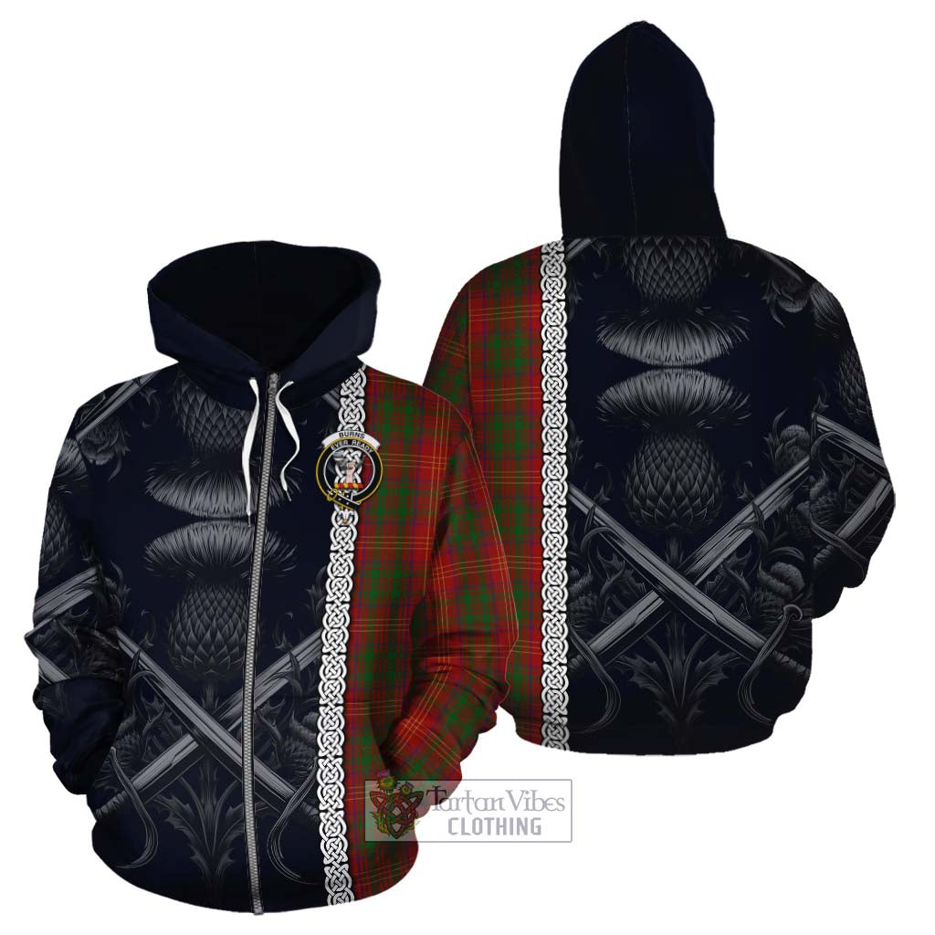 Tartan Vibes Clothing Burns Tartan Cotton Hoodie with Family Crest Cross Sword Thistle Celtic Vibes