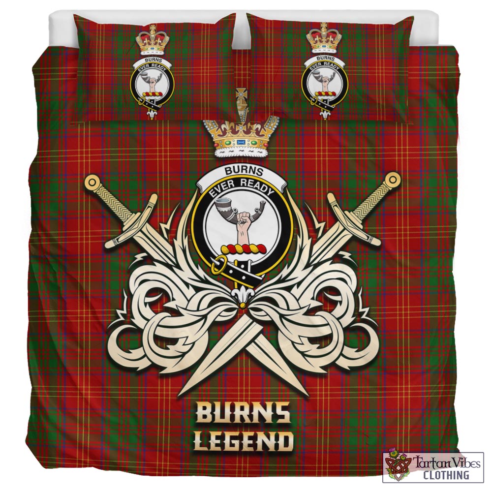 Tartan Vibes Clothing Burns Tartan Bedding Set with Clan Crest and the Golden Sword of Courageous Legacy