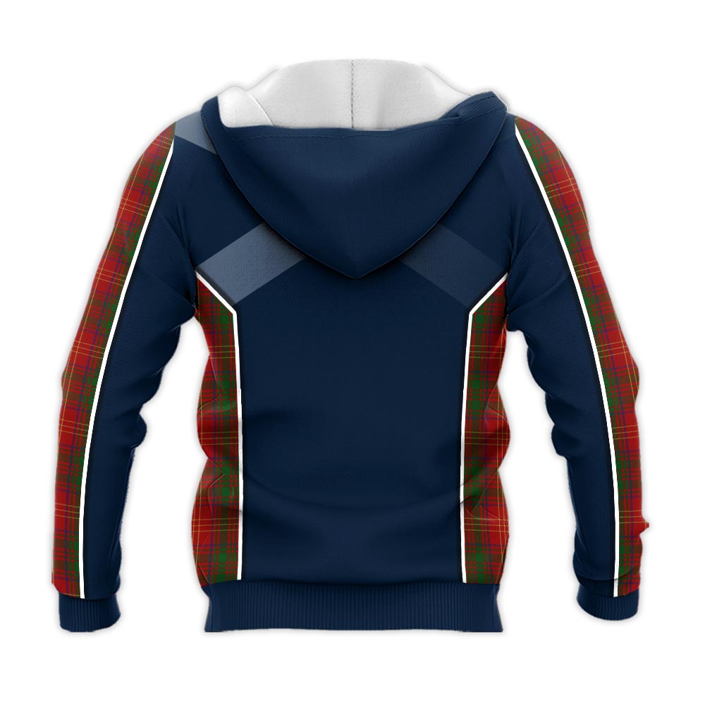 Tartan Vibes Clothing Burns Tartan Knitted Hoodie with Family Crest and Scottish Thistle Vibes Sport Style