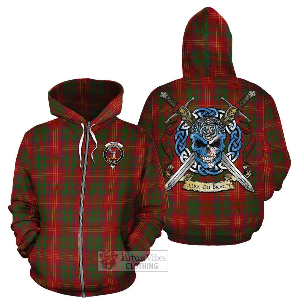 Tartan Vibes Clothing Burns Tartan Cotton Hoodie with Family Crest Celtic Skull Style