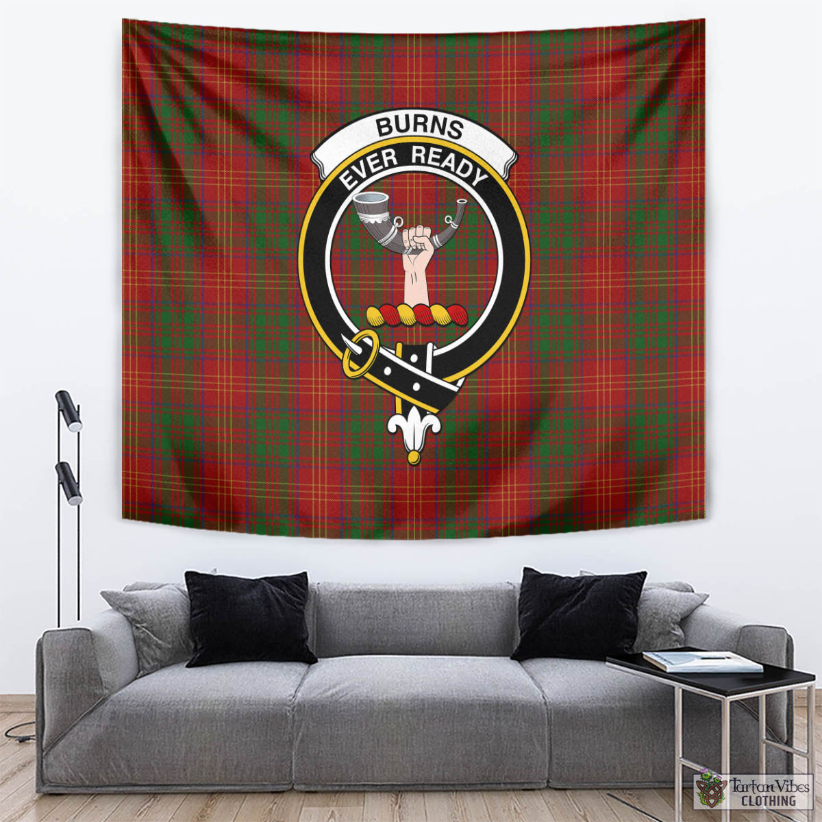 Tartan Vibes Clothing Burns Tartan Tapestry Wall Hanging and Home Decor for Room with Family Crest