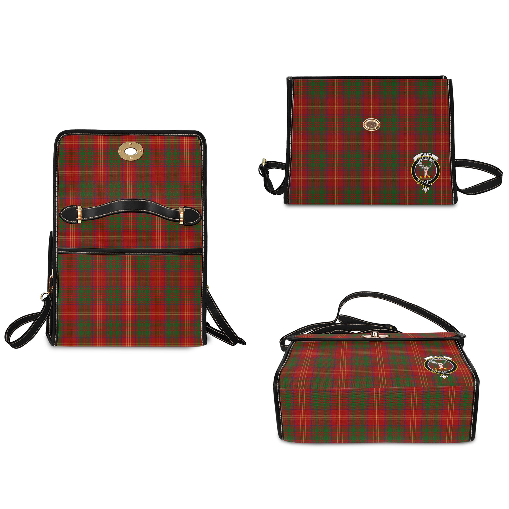 Burns Tartan Leather Strap Waterproof Canvas Bag with Family Crest