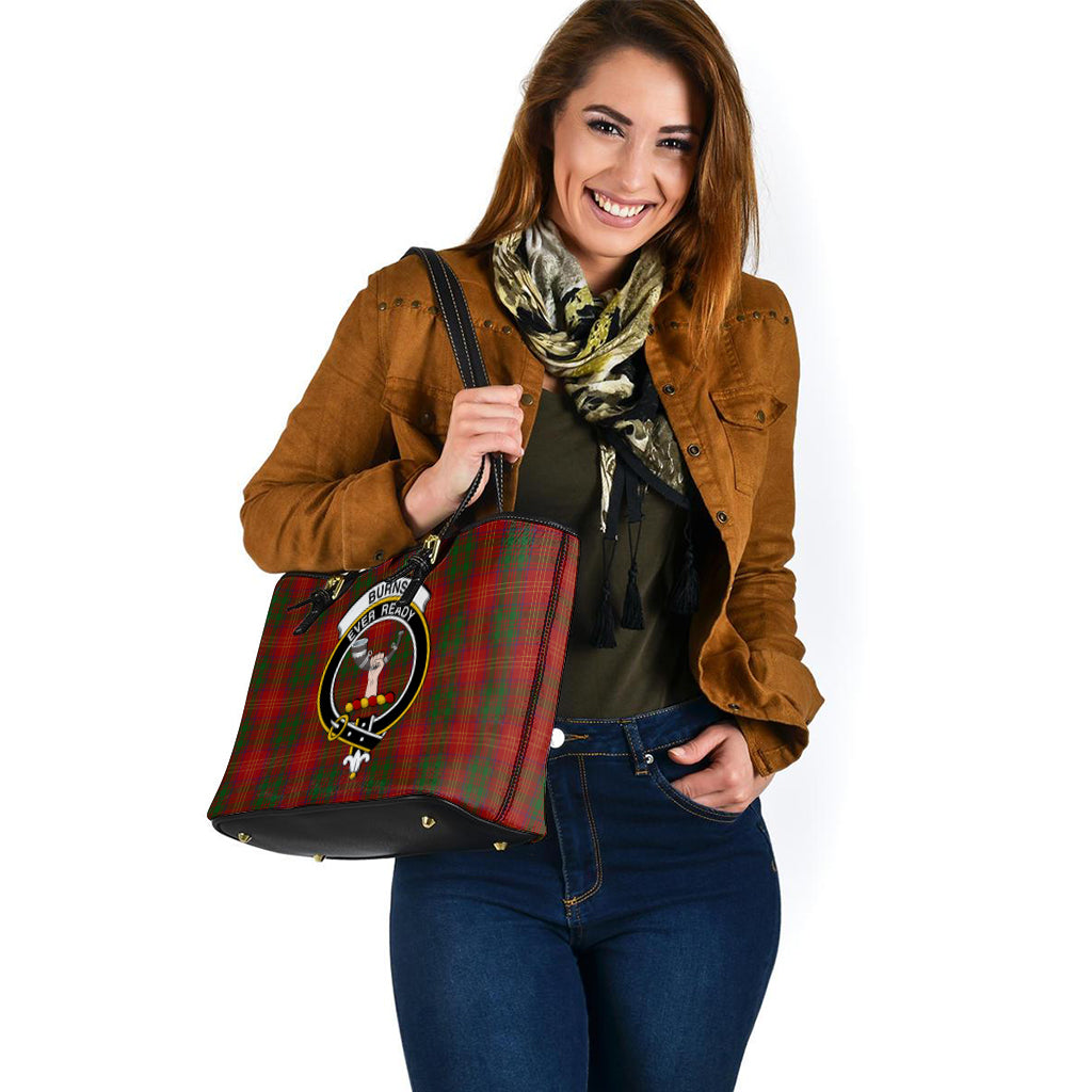 Burns Tartan Leather Tote Bag with Family Crest