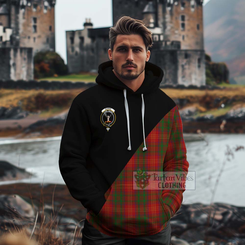 Tartan Vibes Clothing Burns Tartan Cotton Hoodie with Family Crest and Military Logo Style