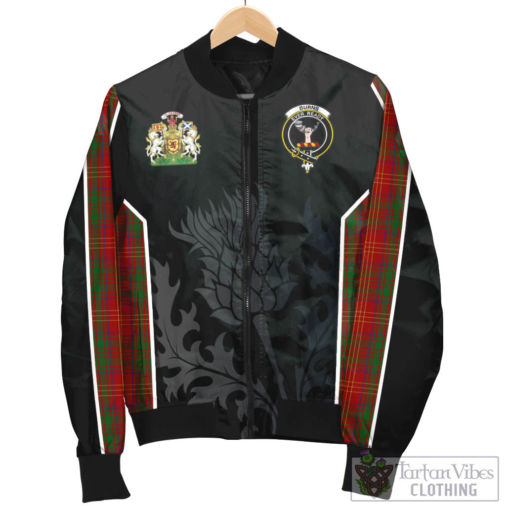 Tartan Vibes Clothing Burns Tartan Bomber Jacket with Family Crest and Scottish Thistle Vibes Sport Style