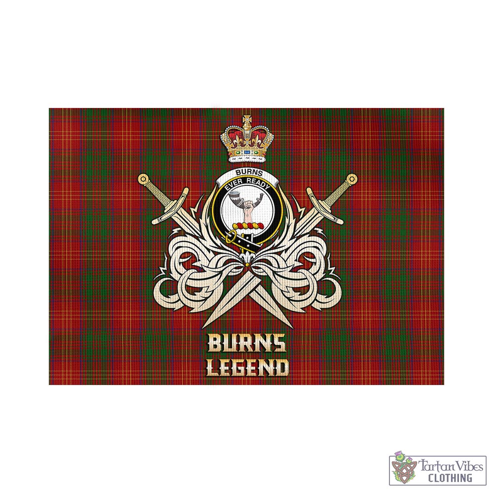 Tartan Vibes Clothing Burns Tartan Flag with Clan Crest and the Golden Sword of Courageous Legacy