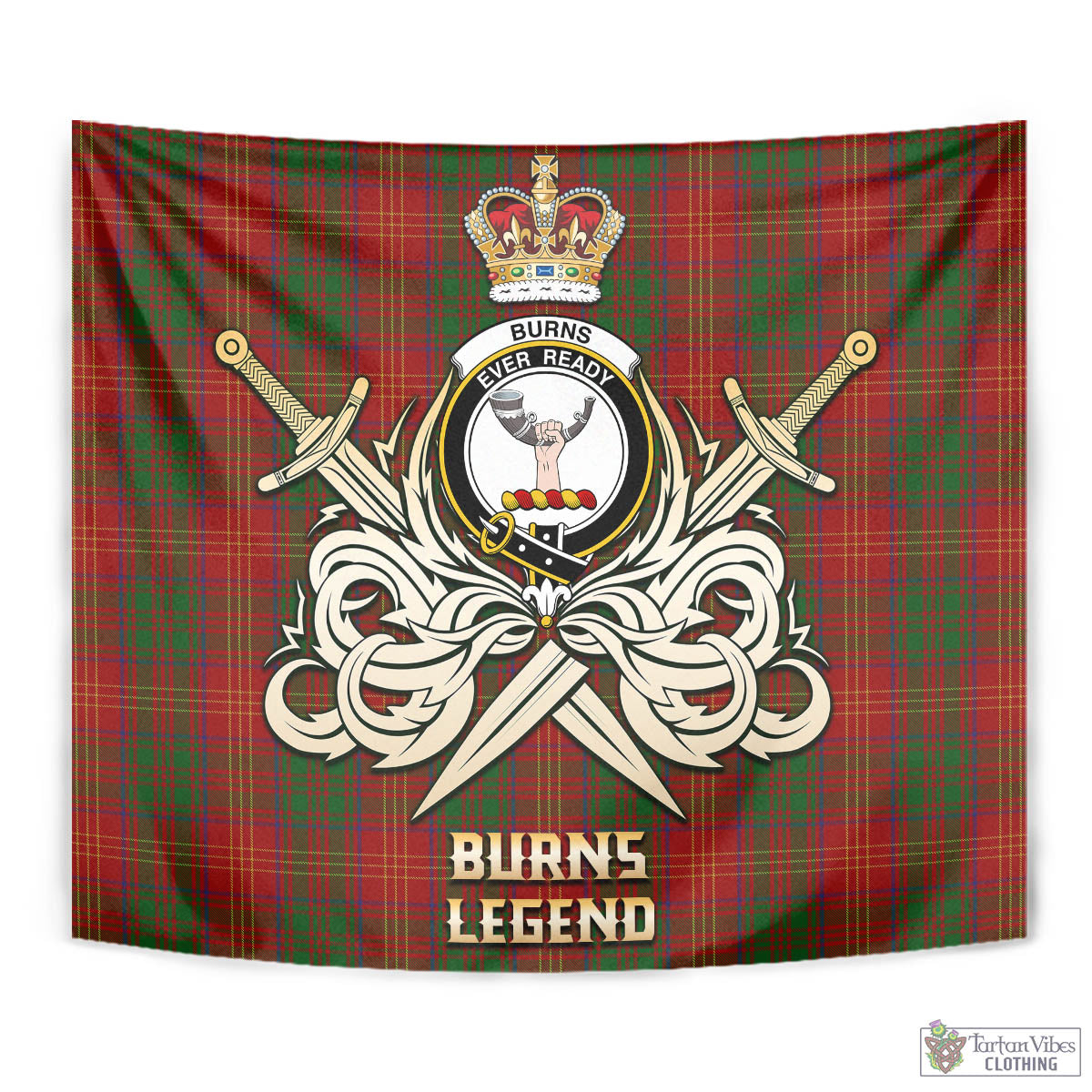 Tartan Vibes Clothing Burns Tartan Tapestry with Clan Crest and the Golden Sword of Courageous Legacy