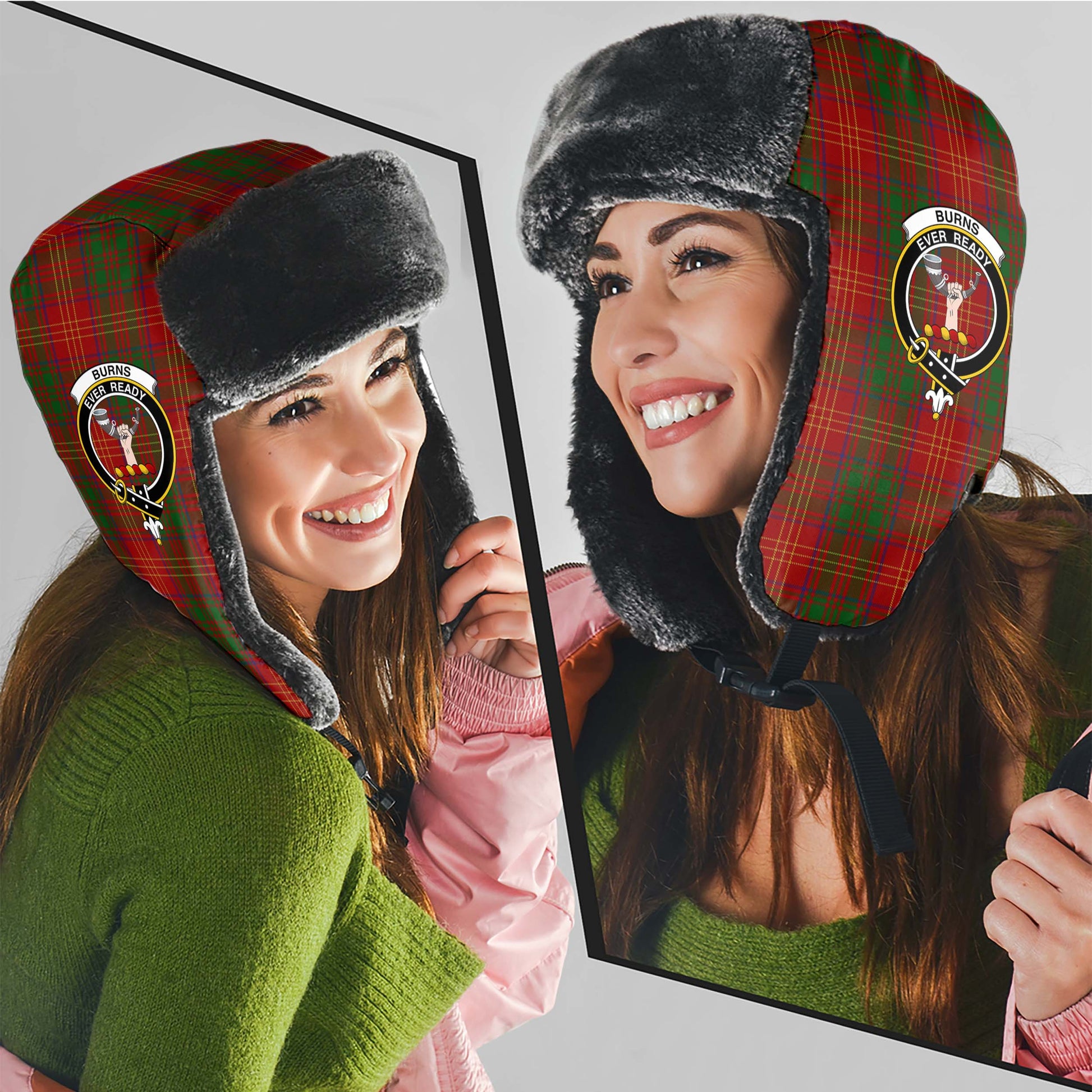 Burns Tartan Winter Trapper Hat with Family Crest - Tartanvibesclothing