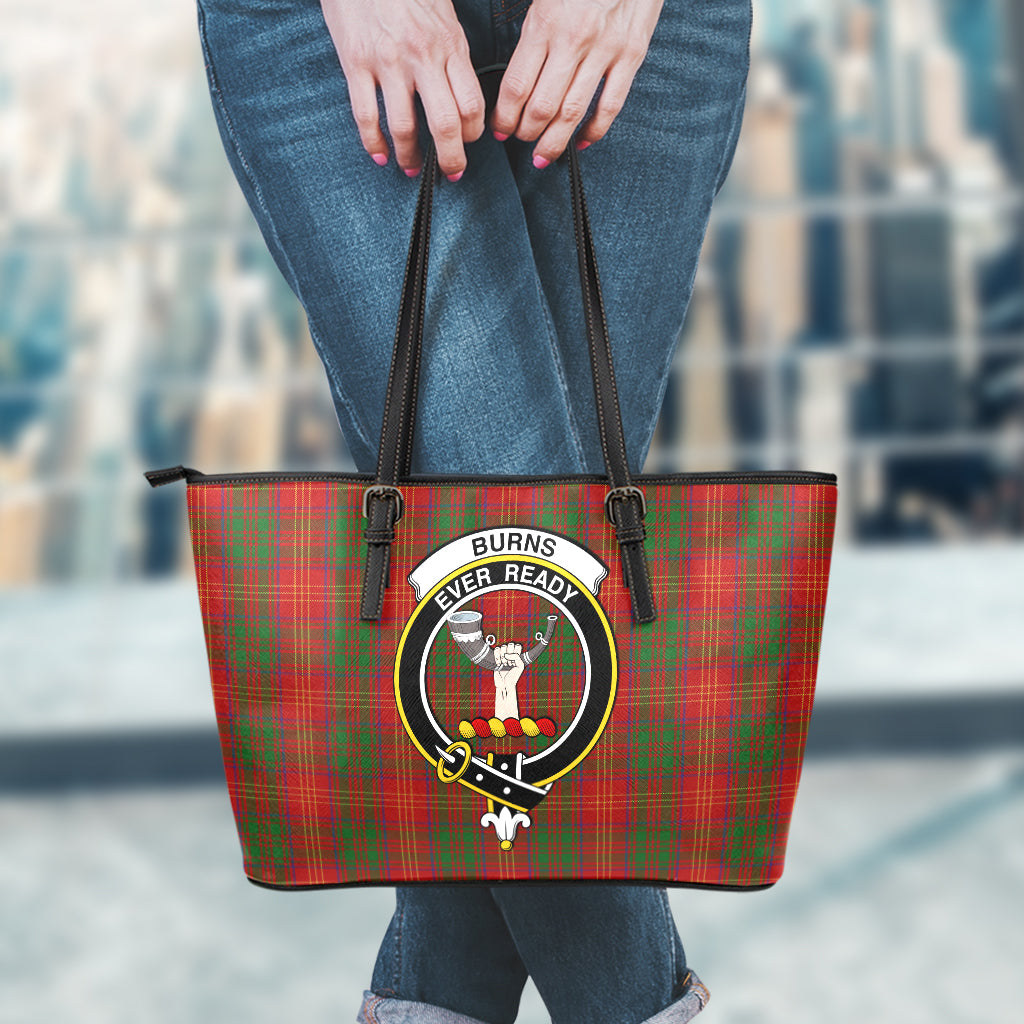 Burns Tartan Leather Tote Bag with Family Crest