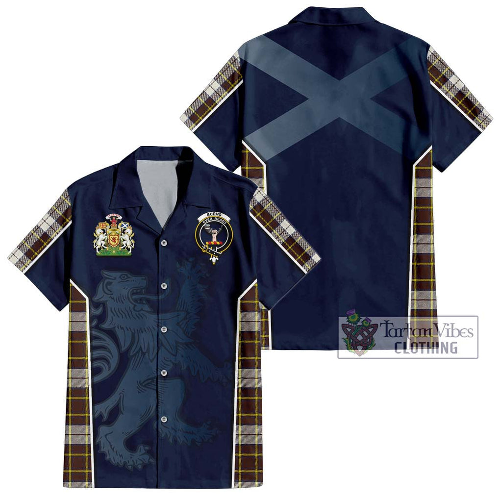 Burns Battalion Weathered Tartan Short Sleeve Button Shirt with Family Crest and Lion Rampant Vibes Sport Style Kid - Tartan Vibes Clothing