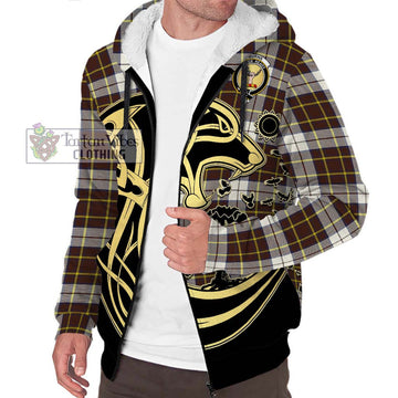 Burns Battalion Weathered Tartan Sherpa Hoodie with Family Crest Celtic Wolf Style