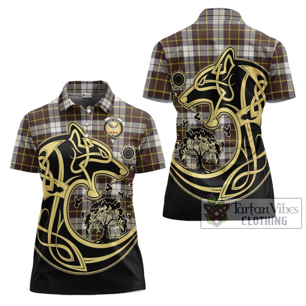 Burns Battalion Weathered Tartan Women's Polo Shirt with Family Crest Celtic Wolf Style Women - Tartanvibesclothing Shop