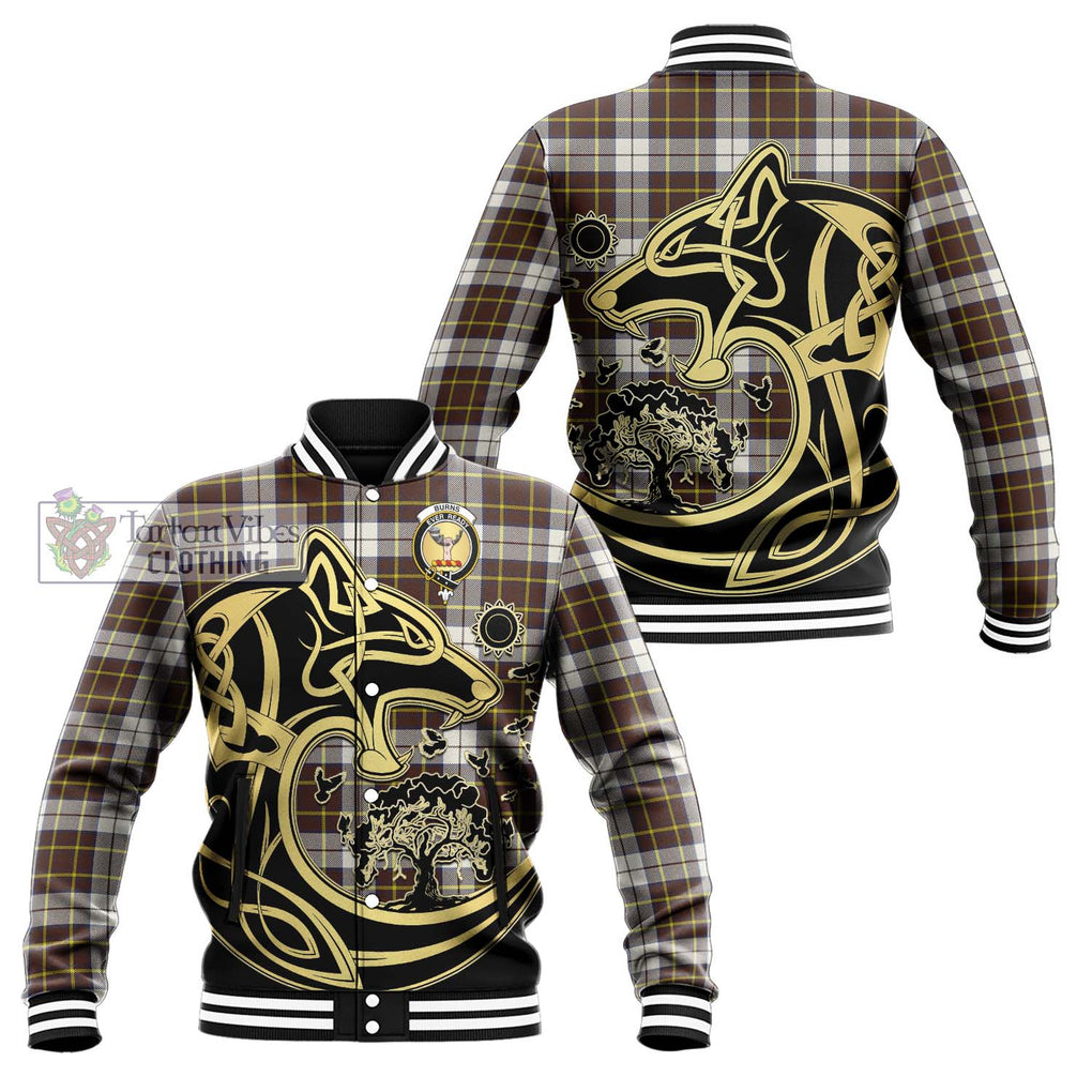 Burns Battalion Weathered Tartan Baseball Jacket with Family Crest Celtic Wolf Style Unisex - Tartan Vibes Clothing