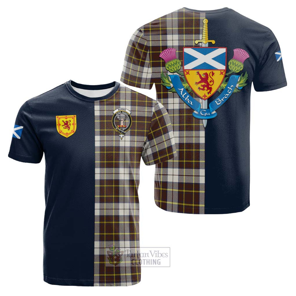 Tartan Vibes Clothing Burns Battalion Weathered Tartan Cotton T-shirt with Scottish Lion Royal Arm Half Style