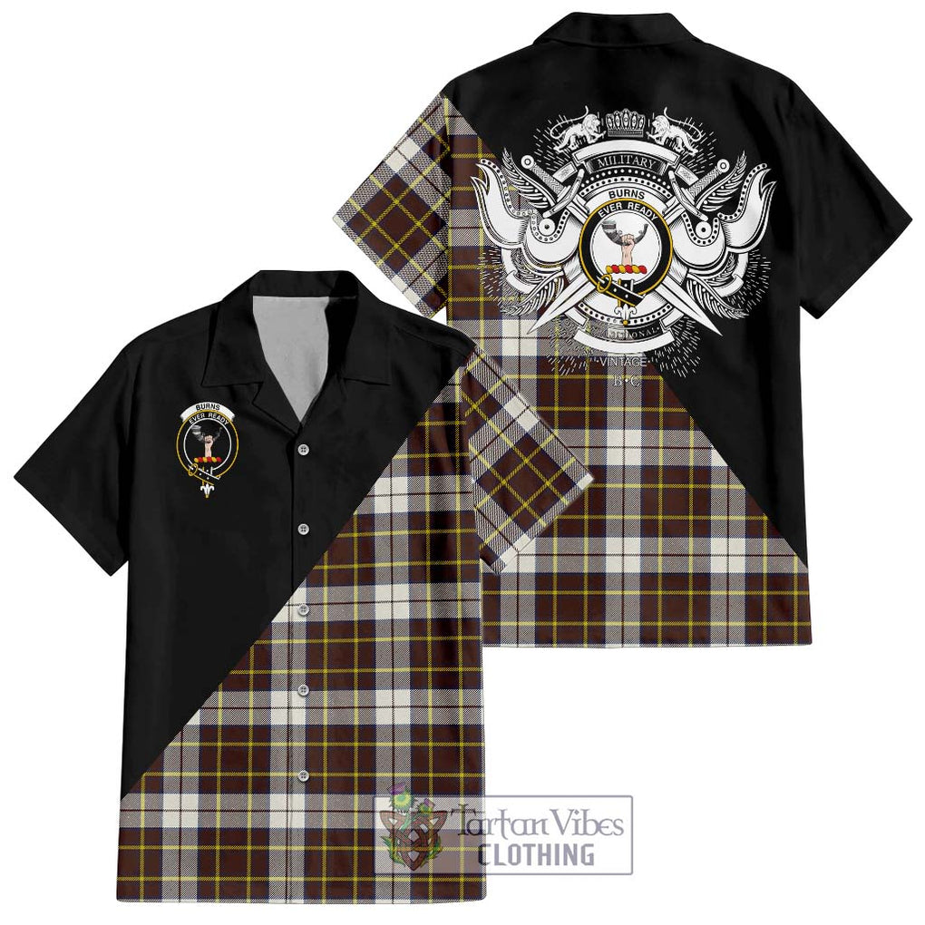 Burns Battalion Weathered Tartan Short Sleeve Button Shirt with Family Crest and Military Logo Style Kid - Tartanvibesclothing Shop