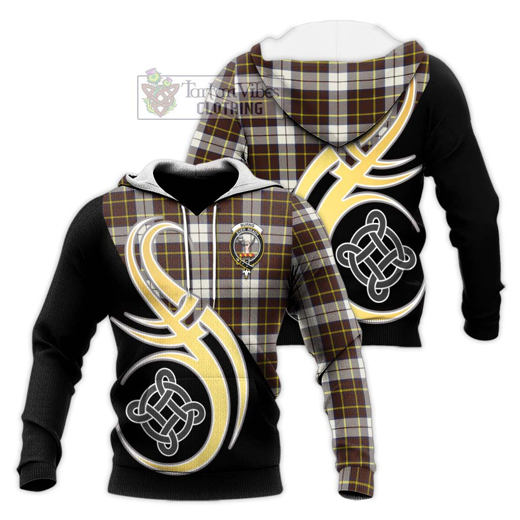 Burns Battalion Weathered Tartan Knitted Hoodie with Family Crest and Celtic Symbol Style Unisex Knitted Pullover Hoodie - Tartan Vibes Clothing