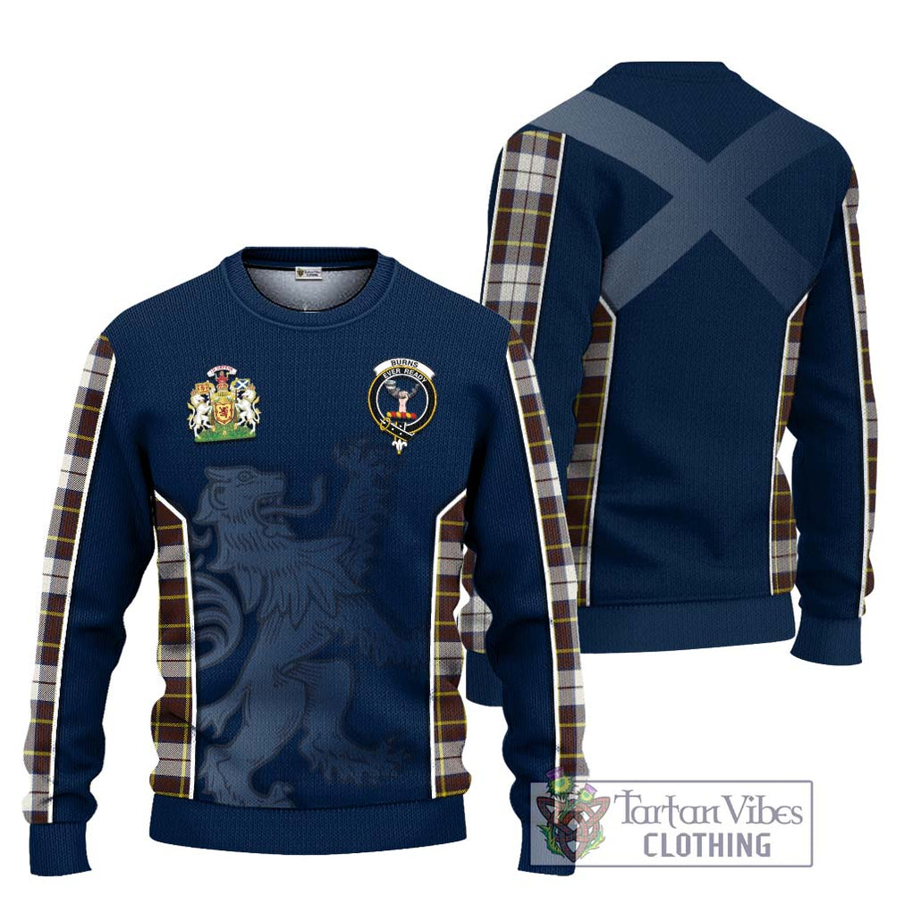 Burns Battalion Weathered Tartan Knitted Sweater with Family Crest and Lion Rampant Vibes Sport Style Unisex - Tartan Vibes Clothing