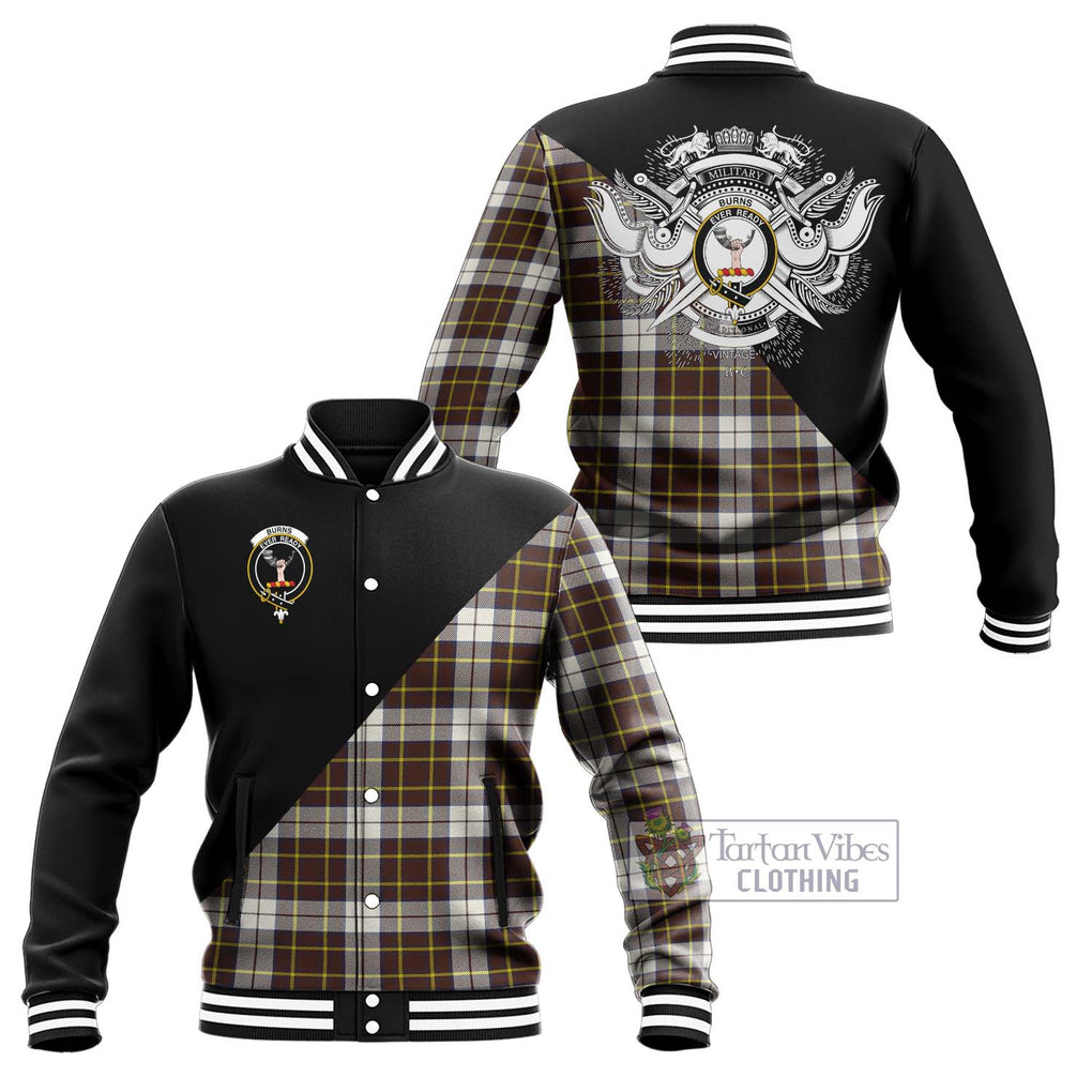 Burns Battalion Weathered Tartan Baseball Jacket with Family Crest and Military Logo Style Unisex - Tartanvibesclothing Shop