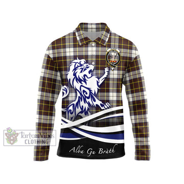 Burns Battalion Weathered Tartan Long Sleeve Polo Shirt with Alba Gu Brath Regal Lion Emblem