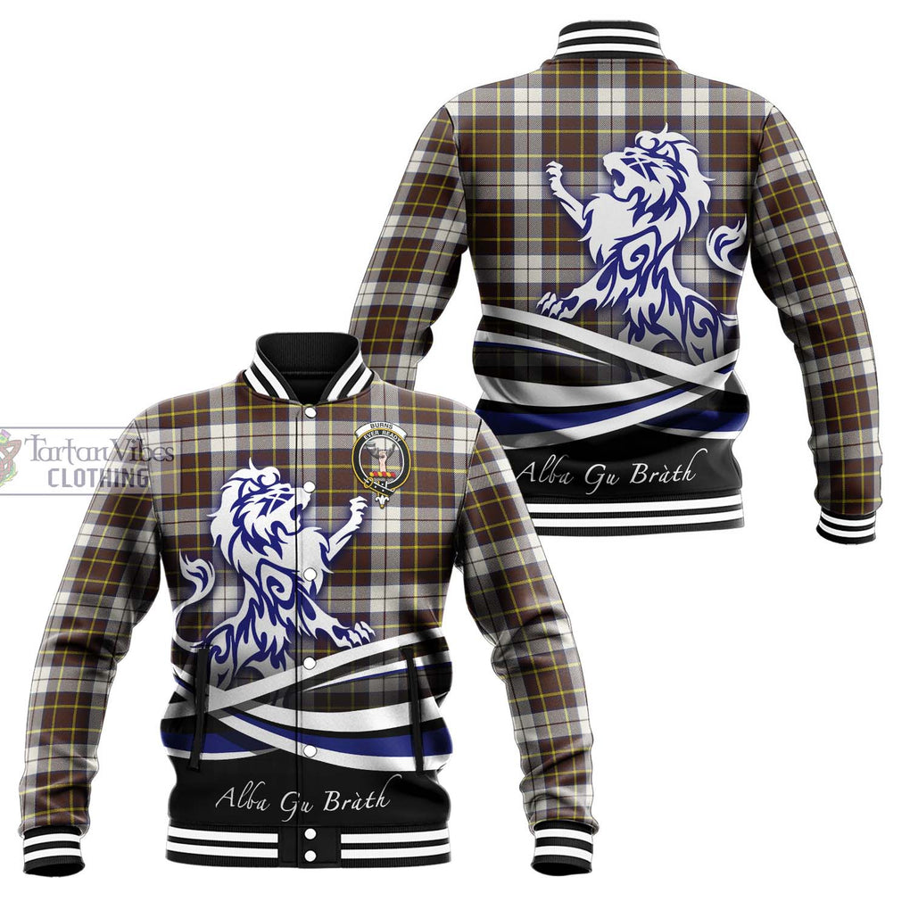 Burns Battalion Weathered Tartan Baseball Jacket with Alba Gu Brath Regal Lion Emblem Unisex - Tartanvibesclothing Shop