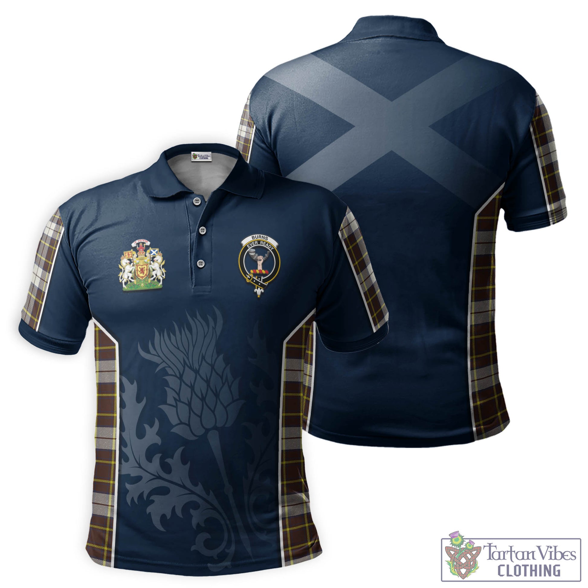 Burns Battalion Weathered Tartan Men's Polo Shirt with Family Crest and Scottish Thistle Vibes Sport Style Kid - Tartan Vibes Clothing