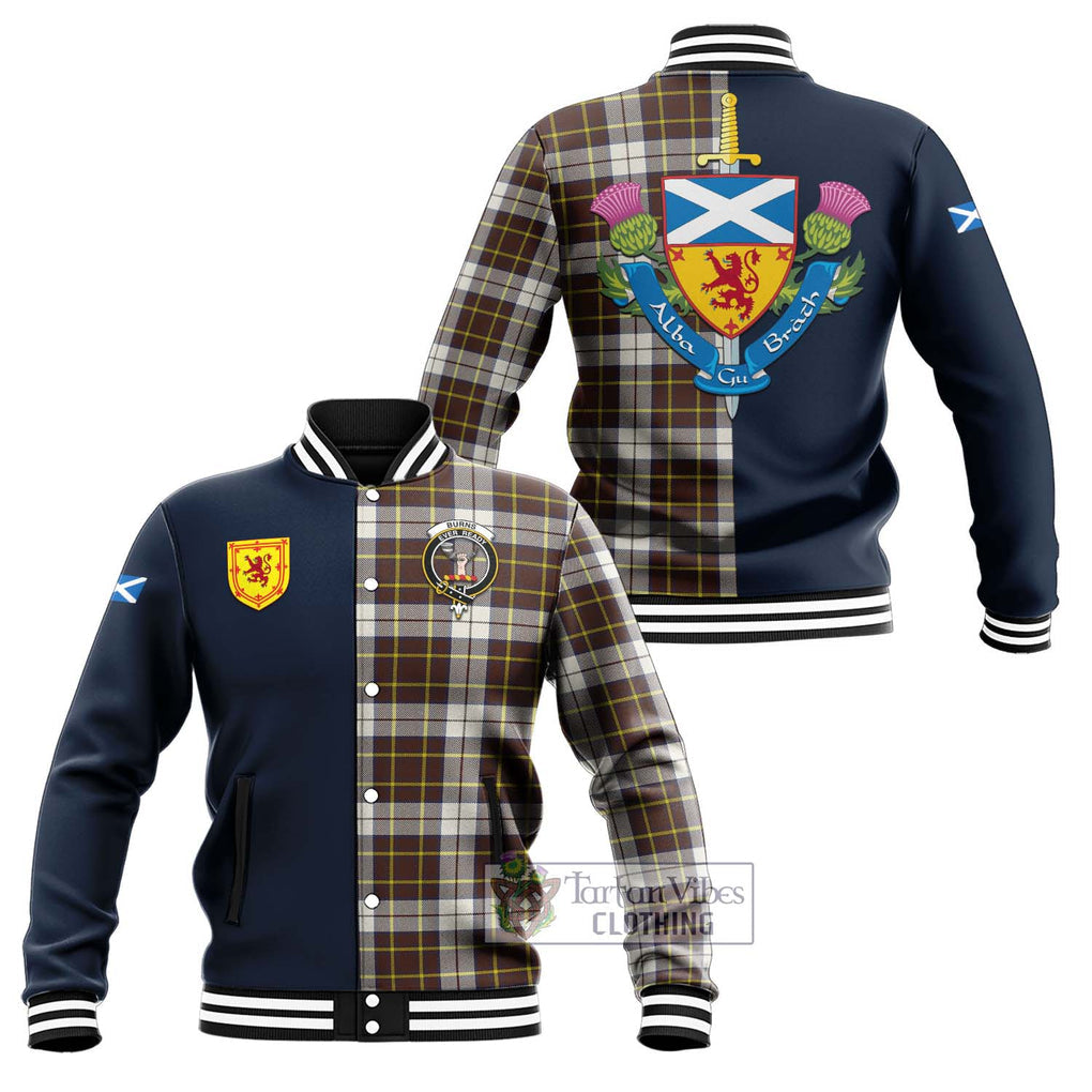 Tartan Vibes Clothing Burns Battalion Weathered Tartan Baseball Jacket with Scottish Lion Royal Arm Half Style