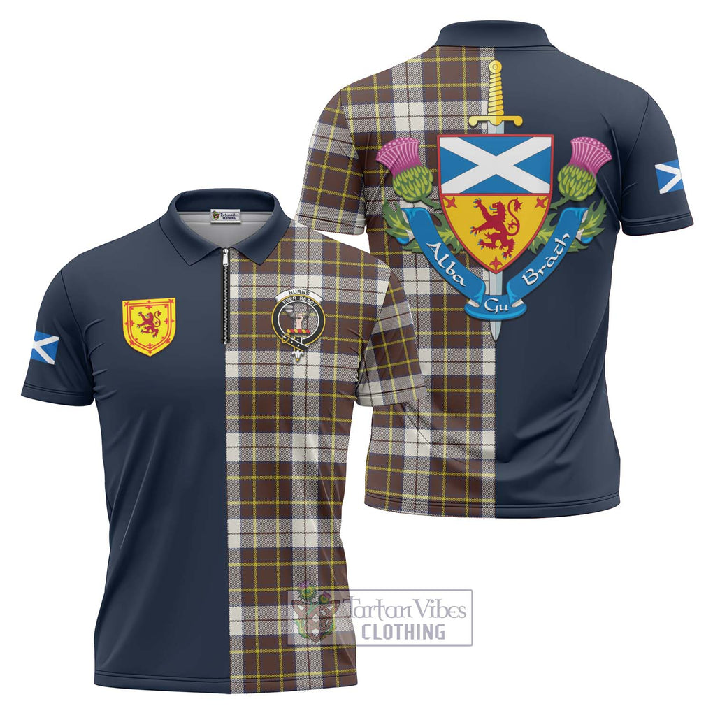 Tartan Vibes Clothing Burns Battalion Weathered Tartan Zipper Polo Shirt with Scottish Lion Royal Arm Half Style