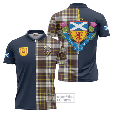 Burns Battalion Weathered Tartan Zipper Polo Shirt Alba with Scottish Lion Royal Arm Half Style