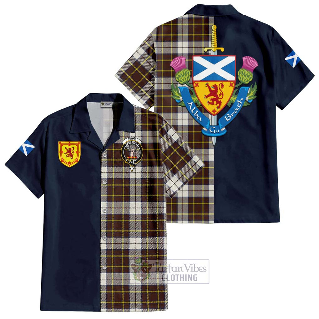 Tartan Vibes Clothing Burns Battalion Weathered Tartan Short Sleeve Button Shirt with Scottish Lion Royal Arm Half Style