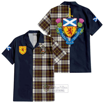 Burns Battalion Weathered Tartan Short Sleeve Button Shirt Alba with Scottish Lion Royal Arm Half Style