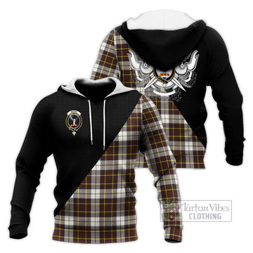 Burns Battalion Weathered Tartan Knitted Hoodie with Family Crest and Military Logo Style