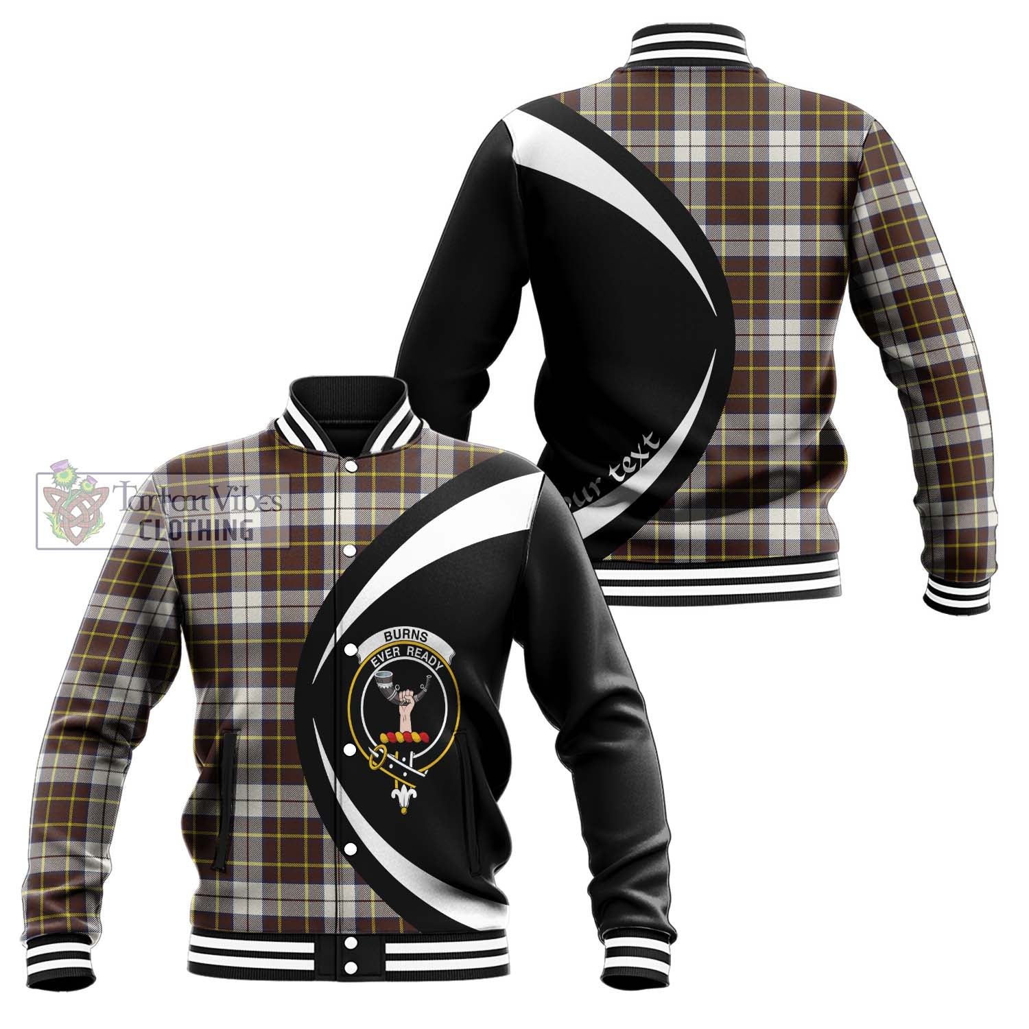 Burns Battalion Weathered Tartan Baseball Jacket with Family Crest Circle Style Unisex - Tartan Vibes Clothing