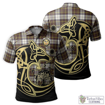 Burns Battalion Weathered Tartan Polo Shirt with Family Crest Celtic Wolf Style