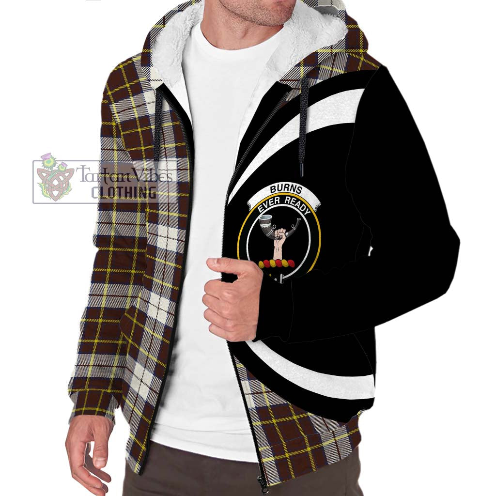 Burns Battalion Weathered Tartan Sherpa Hoodie with Family Crest Circle Style Unisex S - Tartan Vibes Clothing