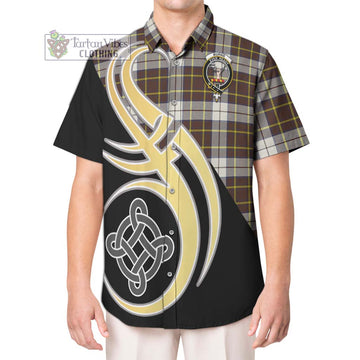 Burns Battalion Weathered Tartan Short Sleeve Button Shirt with Family Crest and Celtic Symbol Style